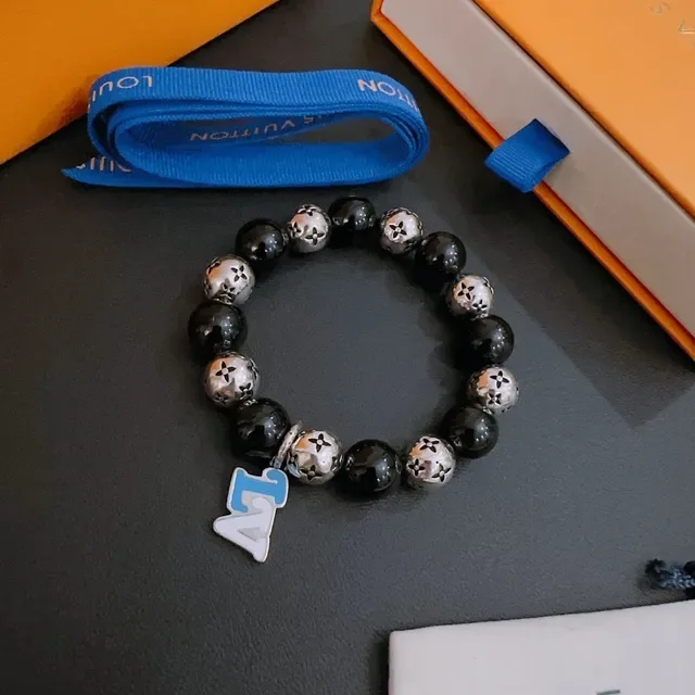 Louis Vuitton Monogram Beads Black and Silver Enamel Charm Bracelet 4