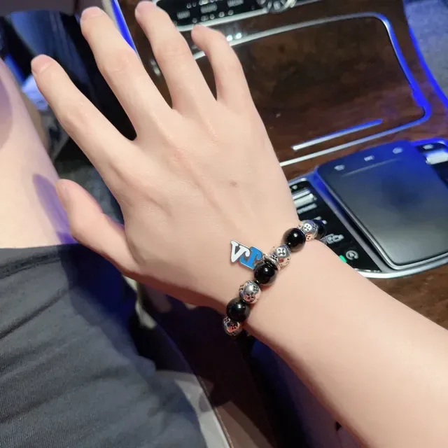 Louis Vuitton Monogram Beads Black and Silver Enamel Charm Bracelet 5