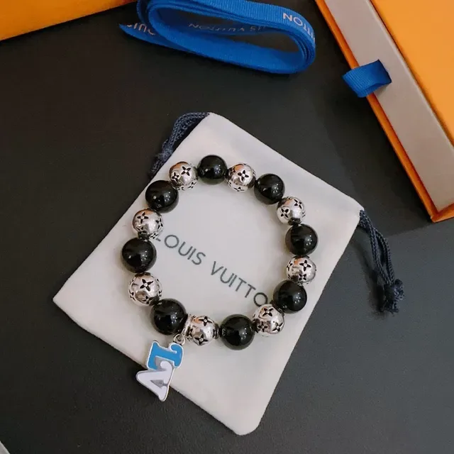Louis Vuitton Monogram Beads Black and Silver Enamel Charm Bracelet 6