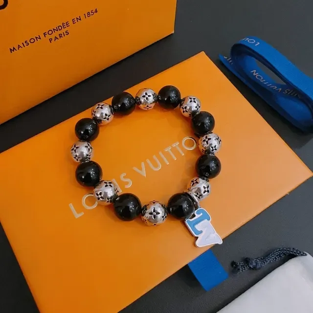Louis Vuitton Monogram Beads Black and Silver Enamel Charm Bracelet 8
