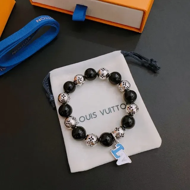 Louis Vuitton Monogram Beads Black and Silver Enamel Charm Bracelet 9
