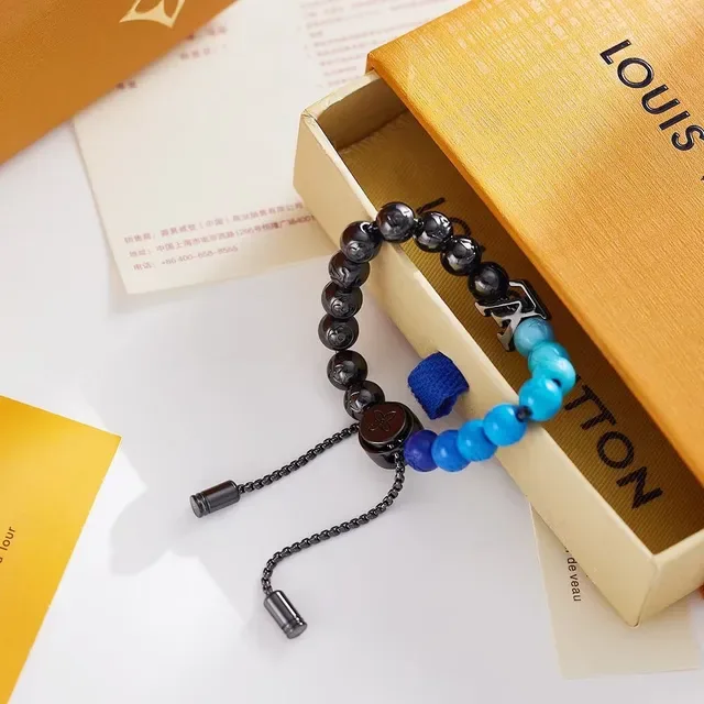 Louis Vuitton Monogram Black Blue Beaded Monogrammed Bracelet 2