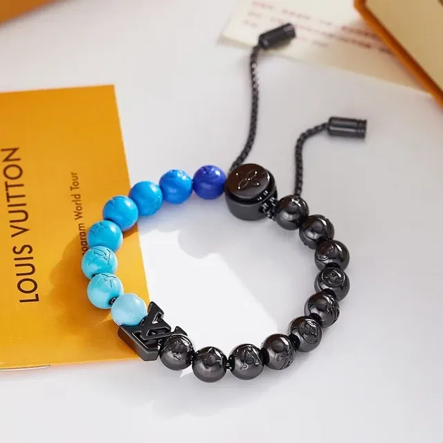 Louis Vuitton Monogram Black Blue Beaded Monogrammed Bracelet 3