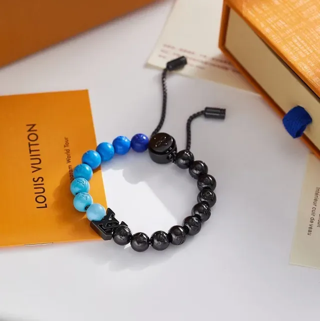 Louis Vuitton Monogram Black Blue Beaded Monogrammed Bracelet 4