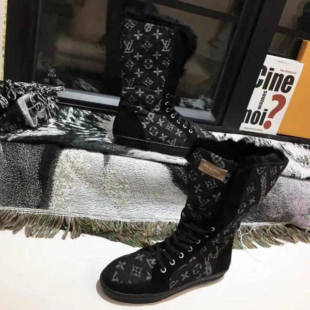 Louis Vuitton Monogram Canvas Shearling-Cuff Knee Boots 3
