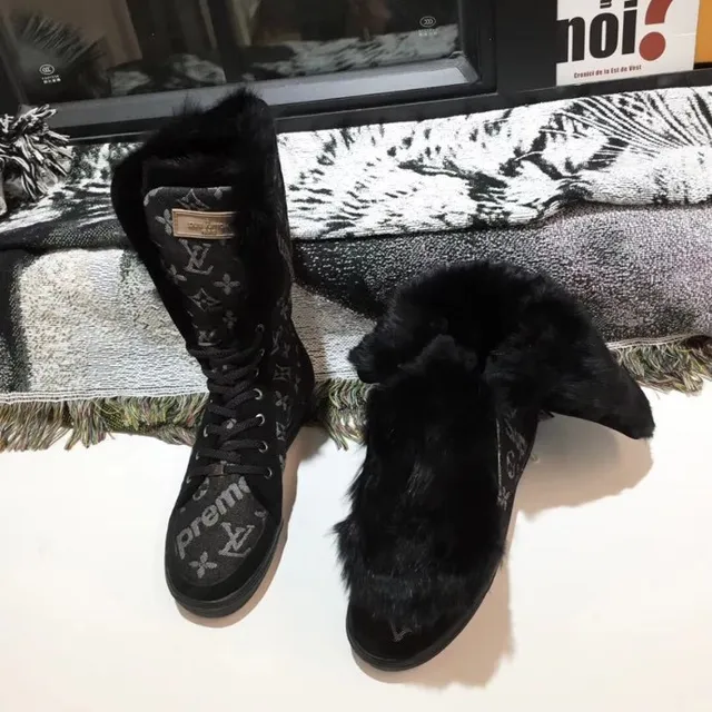 Louis Vuitton Monogram Canvas Shearling-Cuff Knee Boots 4