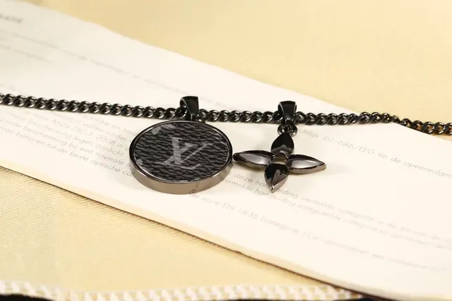 Louis Vuitton Monogram Coin and Flower Pendant Black Chain Necklace 2