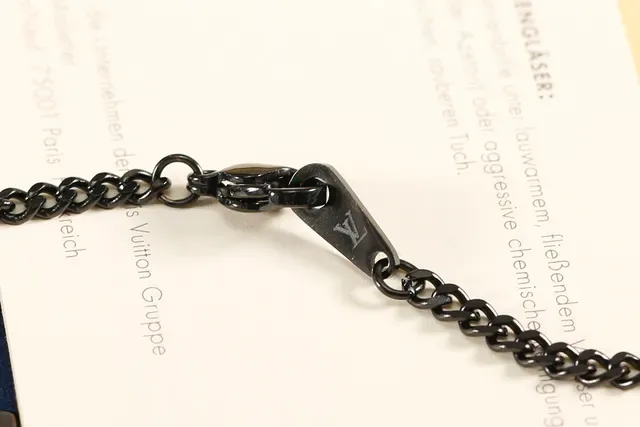 Louis Vuitton Monogram Coin and Flower Pendant Black Chain Necklace 4
