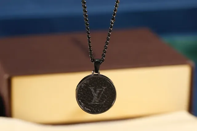Louis Vuitton Monogram Coin and Flower Pendant Black Chain Necklace 5