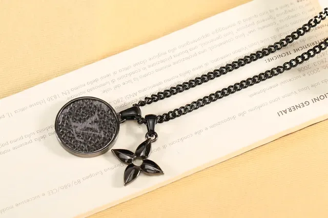 Louis Vuitton Monogram Coin and Flower Pendant Black Chain Necklace 7