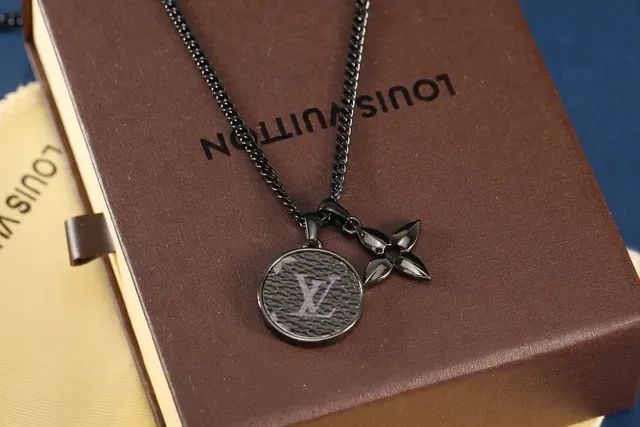 Louis Vuitton Monogram Coin and Flower Pendant Black Chain Necklace 8