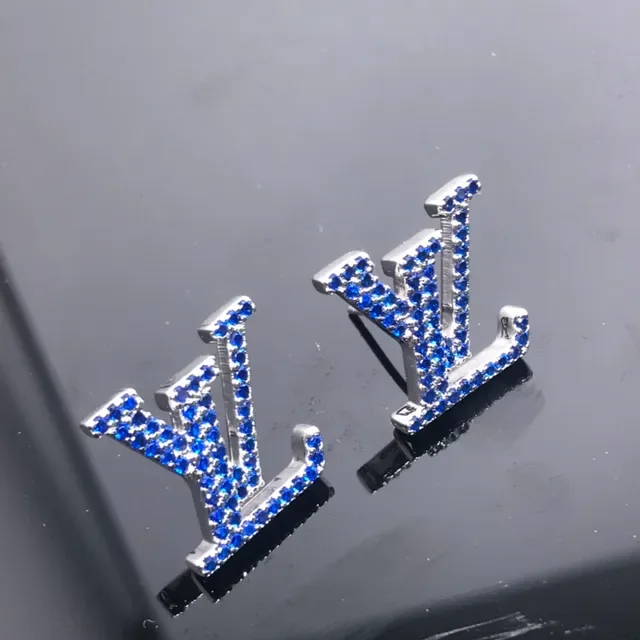 Louis Vuitton Monogram Crystal Blue Stud Earrings 2
