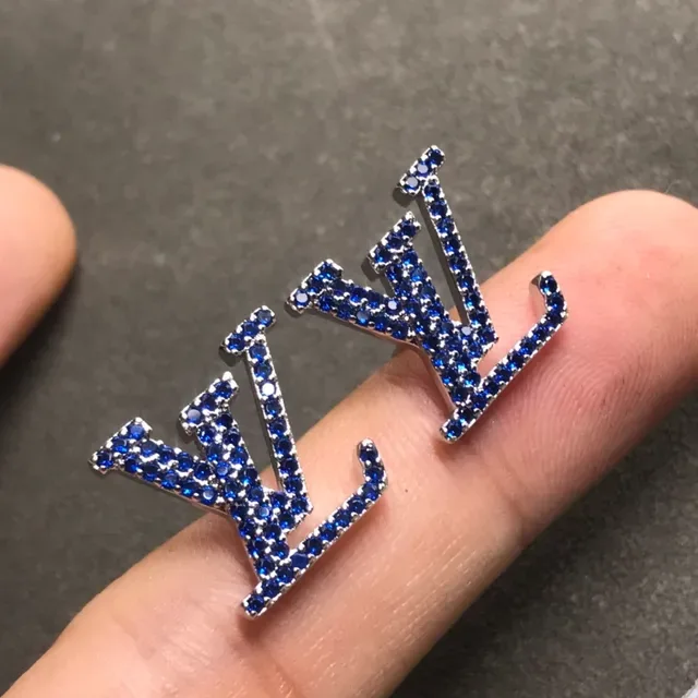 Louis Vuitton Monogram Crystal Blue Stud Earrings 3