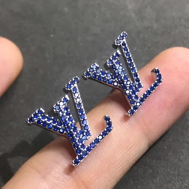 Louis Vuitton Monogram Crystal Blue Stud Earrings 4