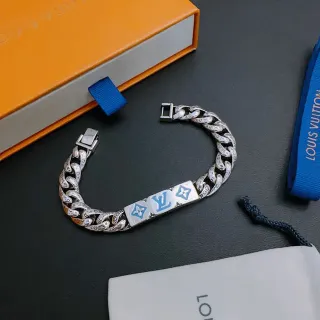 Louis Vuitton Monogram Curb Chain pulsera de plata y esmalte azul