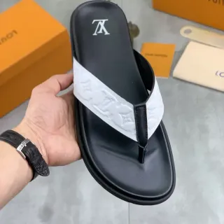 Louis Vuitton Monogram-Embossed Black and White Thong Slippers
