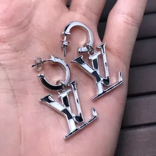 Louis Vuitton Monogram Enamel Silver LV Pendant Earrings