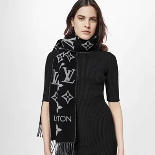 Louis Vuitton Monogram Floral Écharpe Noire et Grise en Cachemire 3