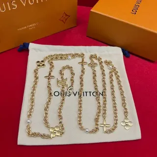 Louis Vuitton Monogram Flower and LV Initiales Gold-Tone Pearl Charm Necklaces