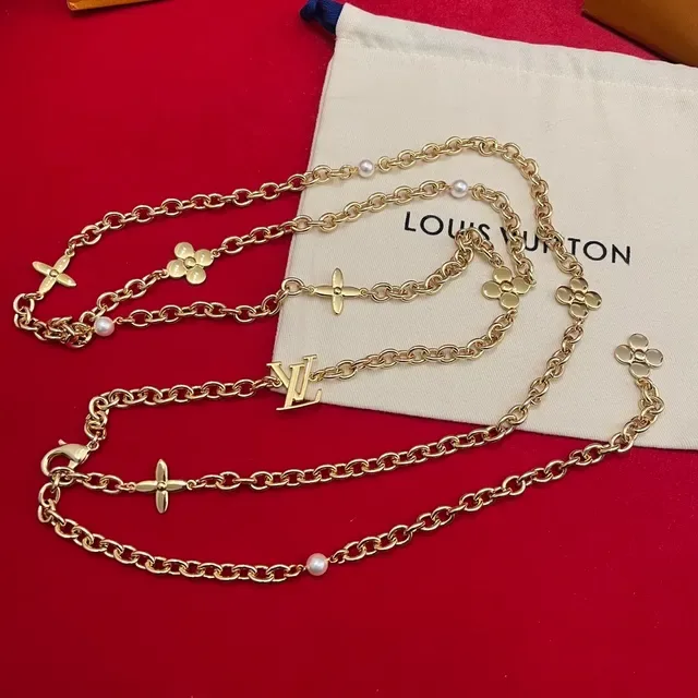 Louis Vuitton Monogram Flower and LV Initiales Gold-Tone Pearl Charm Necklaces 2
