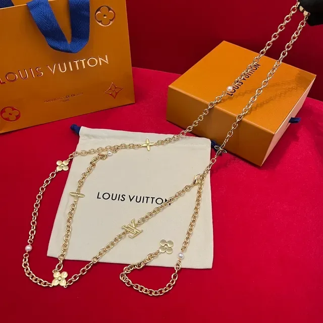 Louis Vuitton Monogram Flower and LV Initiales Gold-Tone Pearl Charm Necklaces 3