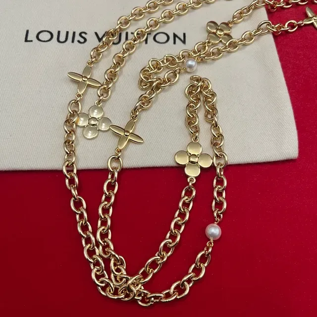 Louis Vuitton Monogram Flower and LV Initiales Gold-Tone Pearl Charm Necklaces 4