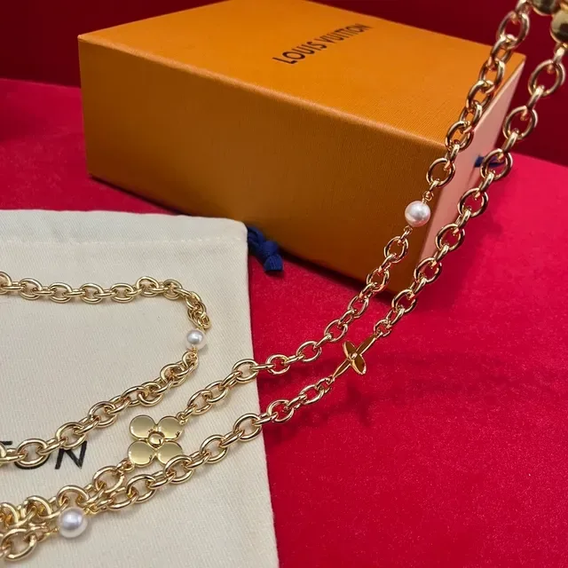 Louis Vuitton Monogram Flower and LV Initiales Gold-Tone Pearl Charm Necklaces 5