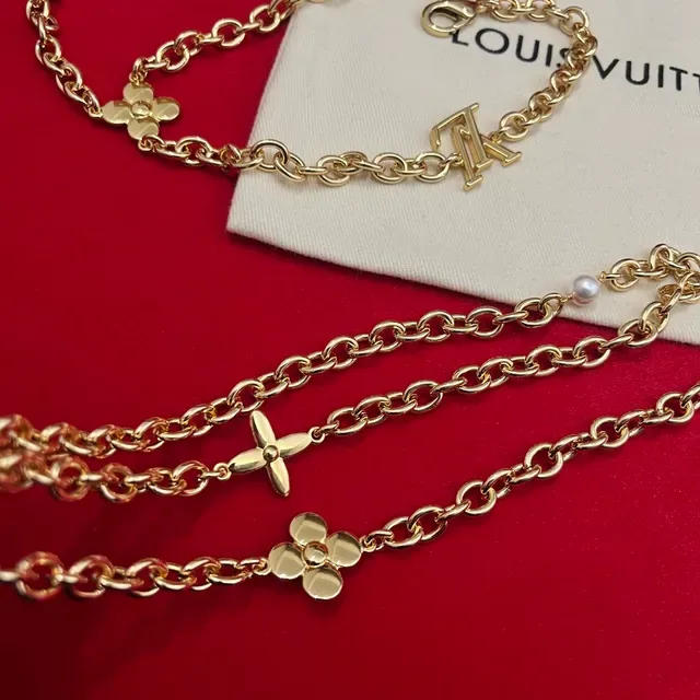 Louis Vuitton Monogram Flower and LV Initiales Gold-Tone Pearl Charm Necklaces 7