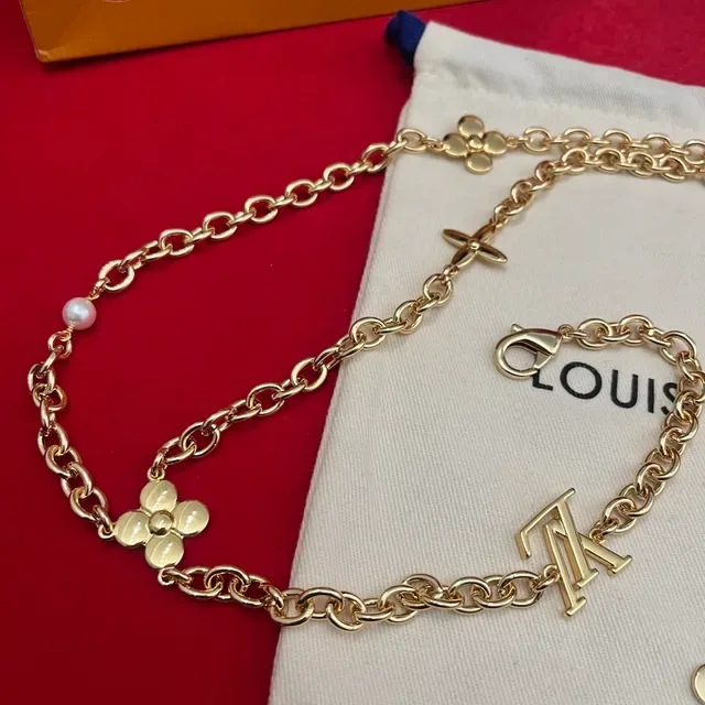 Louis Vuitton Monogram Flower and LV Initiales Gold-Tone Pearl Charm Necklaces 8