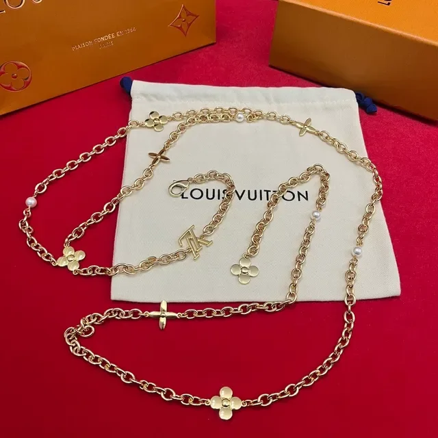 Louis Vuitton Monogram Flower and LV Initiales Gold-Tone Pearl Charm Necklaces 9
