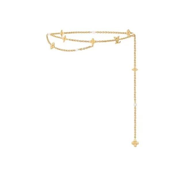 Louis Vuitton Monogram Flower and LV Initiales Gold-Tone Pearl Charm Necklaces 11