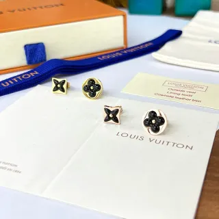 Louis Vuitton Monogram Flower Black Enamel Gold-Tone Stud Earrings