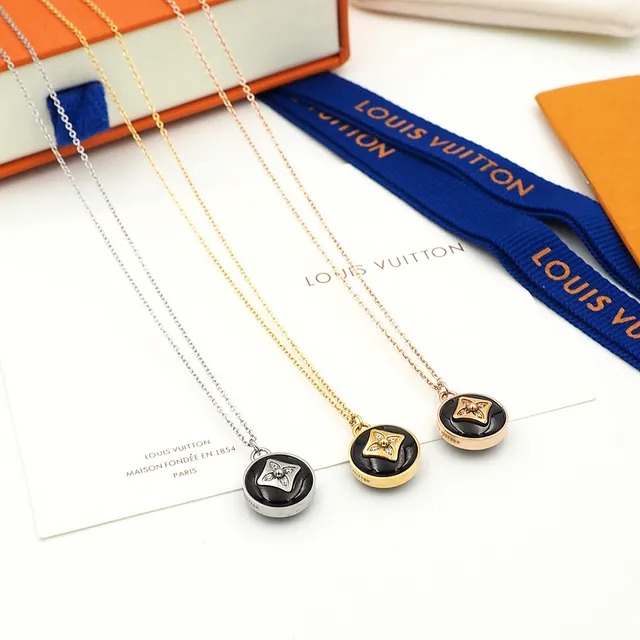 Louis Vuitton Monogram Flower Black Silver Chain-Link Enamel Pendants Necklace 6