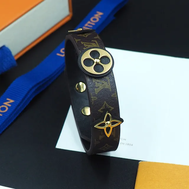 Louis Vuitton Monogram Fleur Bracelet Marron et Or Cuir 2