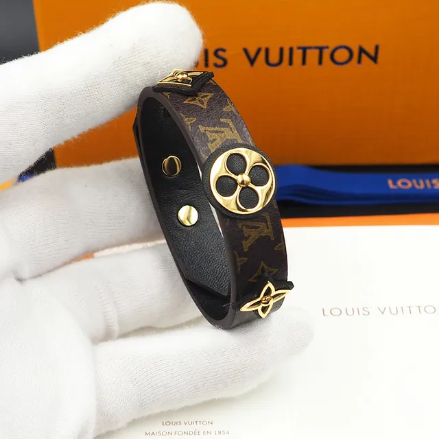 Louis Vuitton Monogram Fleur Bracelet Marron et Or Cuir 3