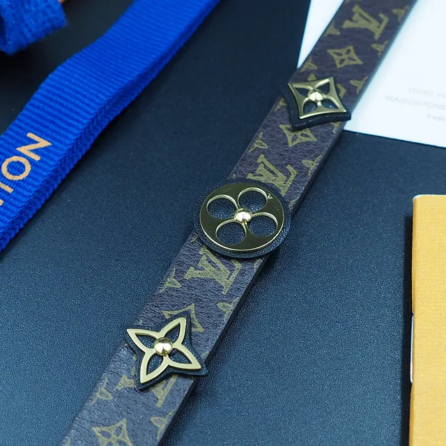 Louis Vuitton Monogram Fleur Bracelet Marron et Or Cuir 6