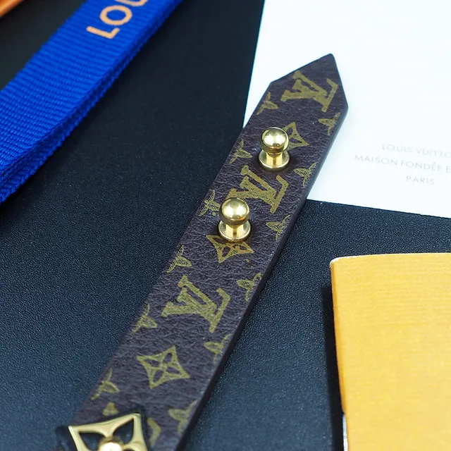Louis Vuitton Monogram Fleur Bracelet Marron et Or Cuir 7