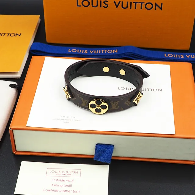 Louis Vuitton Monogram Fleur Bracelet Marron et Or Cuir 8