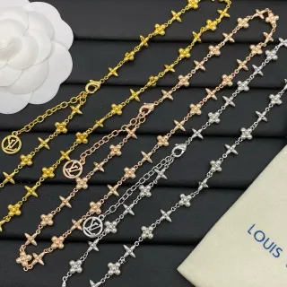Louis Vuitton Monogram Flower Link Gold Silver Monogrammed Necklace