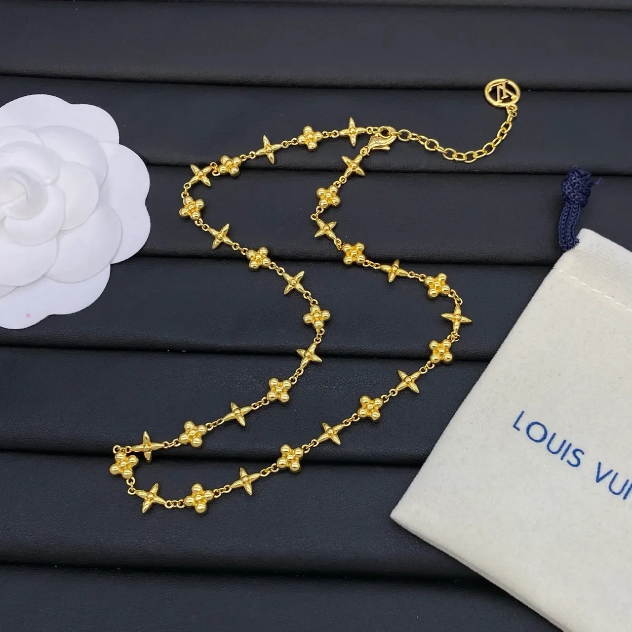 Louis Vuitton Monogram Flower Link Gold Silver Monogrammed Necklace 6