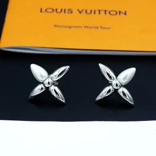 Louis Vuitton Monogram Flower Pearl-Centered Silver Stud Earrings