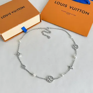 Louis Vuitton Monogram Flower Pearl Chain Necklace