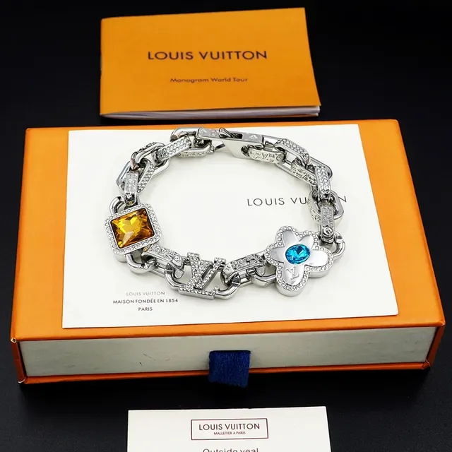 Louis Vuitton Monogram Flower Silver Multicolor Chunky Chain-Link Pavé-Crystal Embellished Bracelet 5