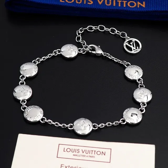 Louis Vuitton Monogram Flower Silver-Tone Chain Bracelet 11