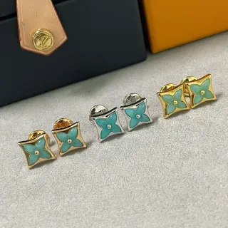 Louis Vuitton Monogram Flower Turquoise Enamel Square Stud Earrings