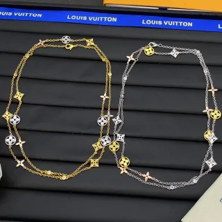 Louis Vuitton Monogram Flowers Gold Silver Multi-Charm Dual-Tone Metal Necklace