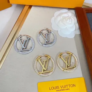 Louis Vuitton Monogram Hoop Gold Silver Circular Pavé Crystal Border Earrings