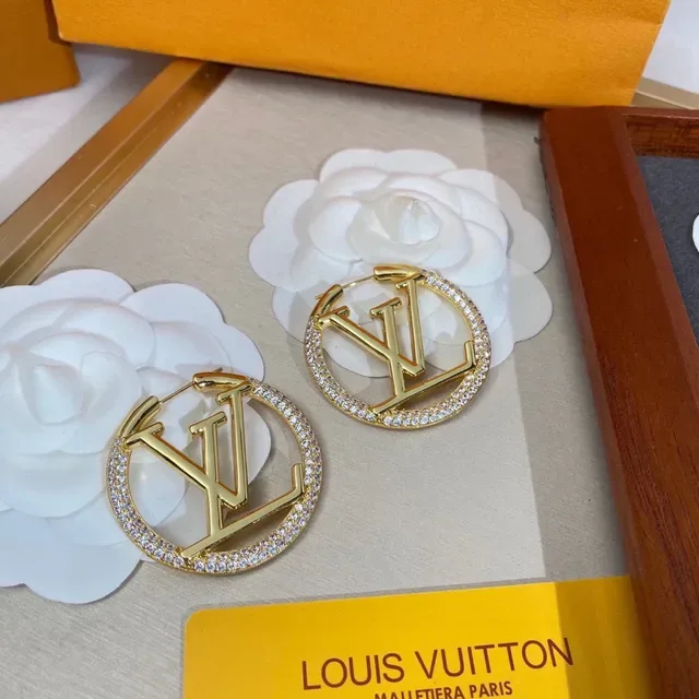 Louis Vuitton Monogram Hoop Gold Silver Circular Pavé Crystal Border Earrings 2