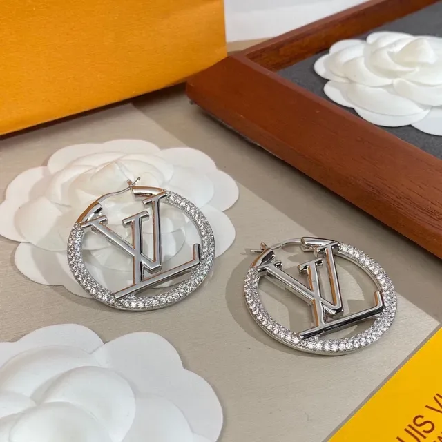 Louis Vuitton Monogram Hoop Gold Silver Circular Pavé Crystal Border Earrings 3