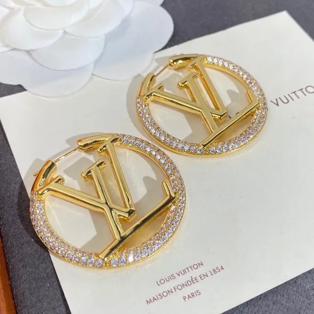 Louis Vuitton Monogram Hoop Gold Silver Circular Pavé Crystal Border Earrings 6